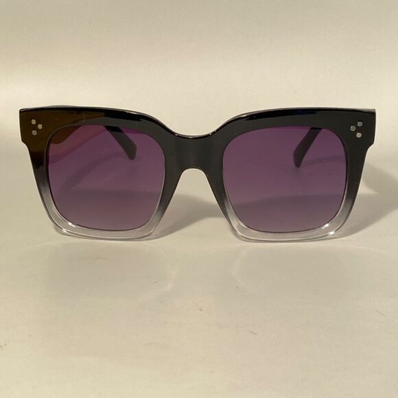 1023 Oversize Square Sunglasses Black Grdient To Clear Two Toned New - Picture 2 of 8